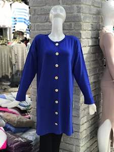 Women's Casual Blue Oversized Modest Tops Autumn Winter Crew Neck <b>Tunic</b> Solid <b>Knitted</b> Pullover with Long Loose Sleeves - Product Image 3