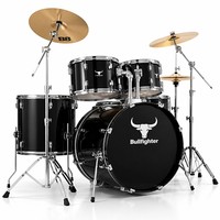 Bullfighter DW11 Black 5-Piece Drum Set 3 B8 Brass Cymbals Maple Birch Laminated Shells