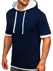Camiseta con capucha de manga corta de algodón para hombre con logotipo personalizado, camiseta Polo con cordón de patrón sólido transpirable de alto rendimiento - Product Image 4