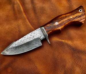 Cuchillo de Caza Industrial Hecho a Mano con Hoja de Acero de Damasco y Mango de Madera con Funda para Supervivencia al Aire Libre y Camping - Product Image 4