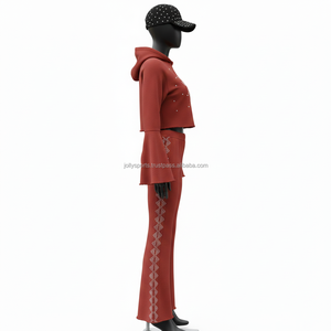 ชุดวอร์มผู้หญิง ผ้าโพลีเอสเตอร์ผสมสแปนเด็กซ์ 280 GSM ผ้าริบ ถักลาย  ผ้าตาข่ายสีสนิม  โลโก้ปักด้วยคริสตัล  ชุดวอร์มไซส์ใหญ่ - Product Image 3