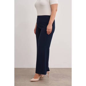 Pantalon palazzo taille haute pour femme, coupe large, bleu marine, en tissu froissé respirant avec taille élastique - Product Image 5