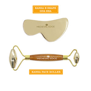 100% Pure Kansa Face <b>Roller</b> Gua Sha B-Shape Ayurvedic Bronze Tools for Facial <b>Massage</b> Original Indian Factory Skin Glow - Product Image 5