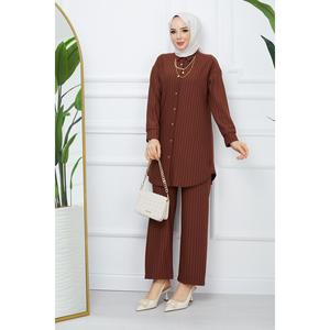 Tuta da donna a righe Hijab modello in crêpe Set 2 pezzi-smeraldo