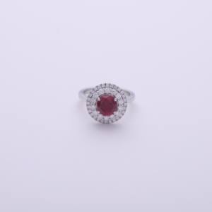 Anillo de Diamantes con Doble Halo y Rubí Redondo Certificado por IGI en Oro Blanco/Rosa y Amarillo de 14K - Product Image 1