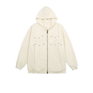 Derniers sweats à capuche haut de gamme à double fermeture éclair avec épaules tombantes et strass collants en tissu de haute qualité nouveauté vente en gros - Product Image 3