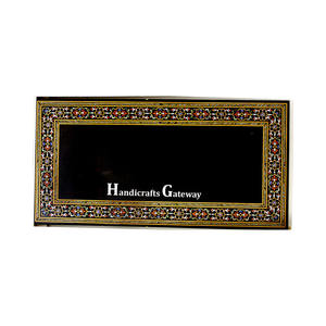 Belle utilisation de décoration intérieure de l'exportateur indien Table de travail en incrustation de marbre noir Table à manger faite à la main de forme rectangulaire - Product Image 1