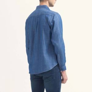 Camisa de satén de manga larga para hombre, camisa de mezclilla de algodón personalizada, vestido informal, camisas de fabricación de mezclilla transpirables, OEM - Product Image 2