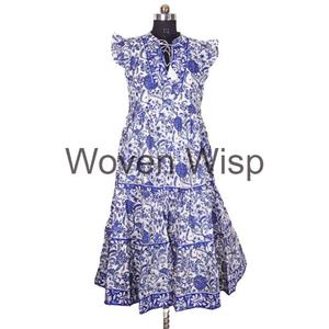 Bestseller bloque de mano impreso Jaipuri Floral Midi vestido de algodón con cuello en V verano primavera hecho a mano Casual Her Amelia Midi regalo perfecto - Product Image 1