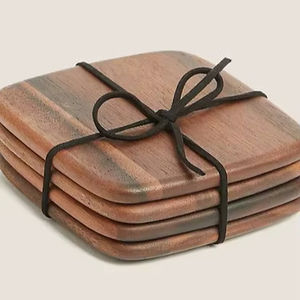 Sous-verre carré en bois massif classique fait à la main, écologique, antidérapant et durable pour la maison et les restaurants - Product Image 1