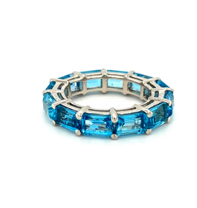 Solide. Bande d'éternité en argent sterling 925 pour femme en topaze bleue naturelle plaqué rhodium bijoux fins pour fête romantique - Product Image 2