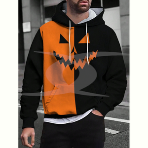 100% coton blanc épais polaire poids lourd thermique Halloween sweats à capuche surdimensionné impression personnalisée Logo hommes couleur bloc sweats à capuche - Product Image 3