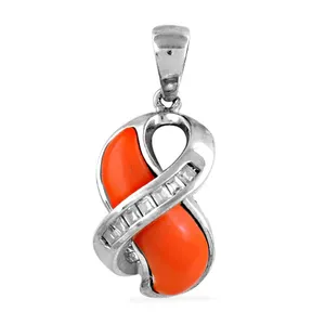 Colgante de Coral Plateado en Plata 925 con Detalles de Diamantes Naturales Color Blanco, Regalo para Mujer - Product Image 1