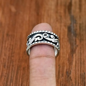 925 Sterling Silver Wave <b>Spinner</b> <b>Ring</b> for Women Handmade Meditation Thumb <b>Ring</b> Oxidized Leafs Spinning Band Unique Gift Jewelry - Product Image 3