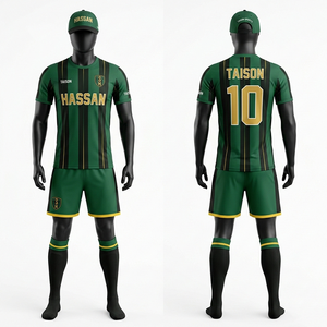 Uniforme de Fútbol para Hombre, Tela de Poliéster de 150 GSM que Absorbe la Humedad, Paneles Geométricos Beige, Verde y Naranja, Kit de Uniforme con Estampado Personalizado - Product Image 4