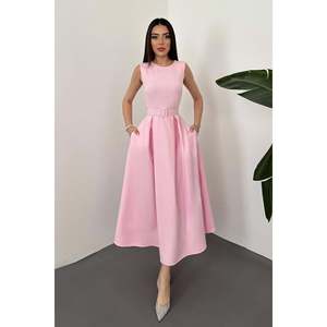 <b>Powder</b> <b>Pink</b> Halter Neck Flared Dress - <b>Powder</b> - Product Image 1