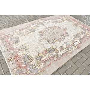 Tapis turc vintage en laine 5,8x9,2 pieds, gris, patchwork, design abstrait, avec support en latex écologique - Product Image 2