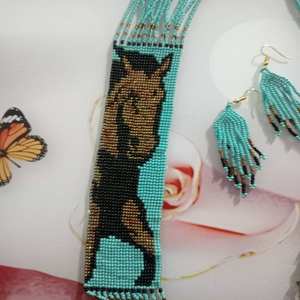 Collares con cuentas de semillas de color azul claro, conjuntos de collares con estampado de caballos para mujeres y niñas, fiesta de boda, Hldi ,mehendi - Product Image 2