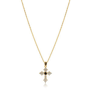 Collier pendentif tendance en argent sterling 925, design croisé, noir et blanc, zircon, fabrication artisanale turque, vente en gros, pour femmes, mariage - Product Image 1