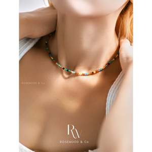 Collana Trendy con Pendente in Agata Verde, Girocollo Arcobaleno Anti-ossidazione con Perline di Onice e Pietre Naturali, Stile Unico - Product Image 4