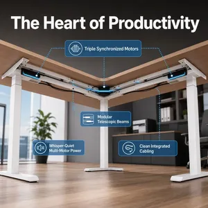 Bureau d'angle ergonomique en forme de L, électrique, réglable en hauteur, <span class=keywords><strong>poste</strong></span> de <span class=keywords><strong>travail</strong></span> <span class=keywords><strong>assis</strong></span>-<span class=keywords><strong>debout</strong></span> avec 4 préréglages de mémoire - Product Image 2