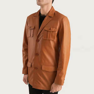 Manteau long en cuir pour hommes de la meilleure conception, facile à porter, fermeture à double boutonnage, de haute qualité, fabriqué en usine au Pakistan - Product Image 2