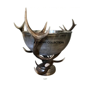 Diseño de forma de asta con tazón de servir ecológico para mezclar sopa y ensalada de frutas de Metal de aluminio hecho a mano plateado - Product Image 1