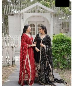 Vêtements traditionnels indiens les plus belles femmes vêtements de mariage Faux floraison avec paillettes brodées multi paillettes robes de travail - Product Image 1