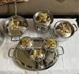 Juego de Ollas y Sartenes de Acero Inoxidable de Lujo Ecológico con Base de Acero Inoxidable, Color Plateado con Mariposa Dorada, Dorado y Plateado - Product Image 5