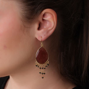 Pendientes de Gota de Cuarzo Rosa y Espiral Dorada, Hechos a Mano, de Aleación de Cobre y Latón, Chapados en Oro de 18K |   Joyería de Moda para Bodas - Product Image 5