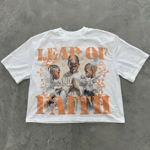 Camisetas de manga corta de algodón 100% Unisex OEM, camisetas gráficas con estampado Dtg personalizado, camiseta recortada cuadrada para hombre - Product Image 6