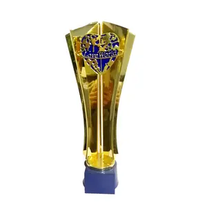 Manufacturer custom trophy metal base blue metal ornaments sport hollow customized gold metal trophy