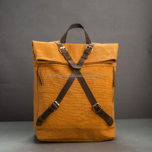 LW High Quality Leather <b>Roll</b> Top <b>Backpack</b> Handcrafted Waxed Canvas Anti-Theft Insulated Features Stylish Rock Style Men Women - Product Image 1