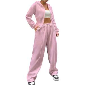 Vêtements de sport deux pièces pour femmes ensemble de pyjama hiver jambe large imprimé fermeture éclair pleine longueur sweat à capuche déchiré décoration lambrissée - Product Image 1