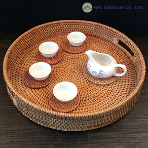 Plateau de rangement en rotin naturel tressé à la main avec poignée en bois, panier en osier, plateau de service multi-tailles pour fruits et légumes - MPL Vietnam - Product Image 4