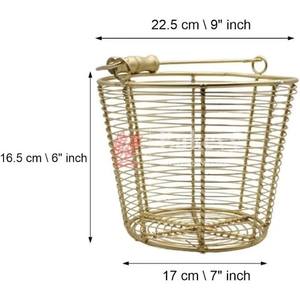 ตะกร้าตาข่ายโลหะ2ชั้นพร้อมด้ามไม้ตะกร้าผลไม้สำหรับจัดสวนตู้เก็บของทรงกลมสำหรับห้องครัว - Product Image 2