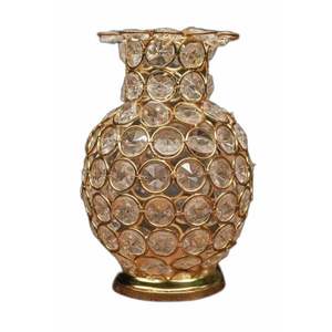 Florero de Cristal y Latón Clásico y de Lujo, Diseño Cilíndrico Alto, Simple y Minimalista, con Base de Madera para Decoración de Mesa - Product Image 1