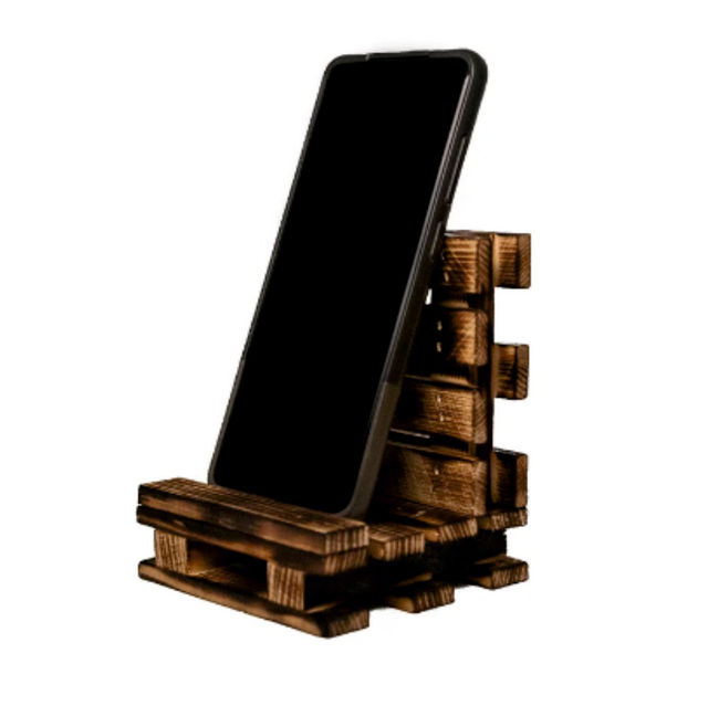 Desktop Decorative Wooden Mobile Holder Handcrafted Universal Charging Station Dark Finished Phone Stand for Desktop