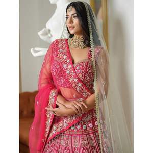 Trendmalls - Lehenga Choli Dupatta Rosa para Mujer, Cuello en V, Línea A, Satén Bordado con Lentejuelas, Transpirable, Cintura Natural - Product Image 4