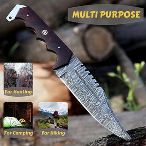 Cuchillo de Acero de Damasco Hecho a Mano, Hoja de 7 Pulgadas, Dureza 55-58 HRC, Mango de Madera de Palisandro, Diseño Ergonómico, para Caza, Supervivencia y Camping - Product Image 3
