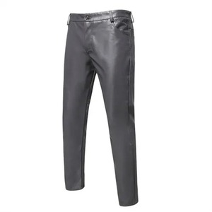 Pantalon en cuir PU mince à la mode en rouge bleu noir gris blanc-taille moyenne toile Pantalones Hombre - Product Image 1