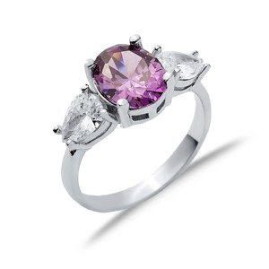 Anillos con Racimo de Piedras de Amatista Ovaladas en Forma de Pera CZ, Joyería de Plata de Ley 925 Hecha a Mano en Turquía, Venta al Por Mayor - Product Image 3