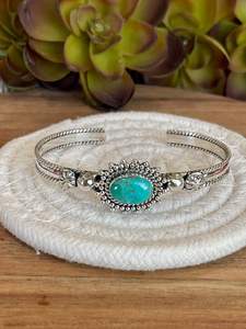 Brazalete fino bohemio ajustable hecho a mano Brazalete turquesa de plata esterlina ajustable - Product Image 2