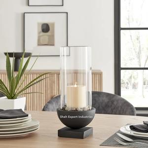 Bougeoir décoratif ouragans en métal et en verre de table couleur noire pour la décoration de bureau de salon à la maison - Product Image 2