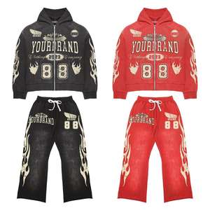 Chándales de color rojo liso con diseño de logotipo bordado desgastado lavado con ácido personalizado para chándales impresos con logotipo personalizado para hombre - Product Image 1