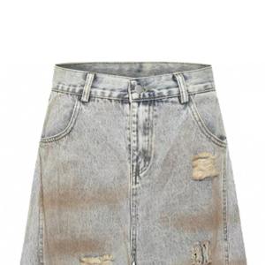 กางเกงยีนส์ผู้ชายทรงแบ็กกี้ สไตล์สตรีทแวร์ ผ้าฝ้าย 100% แบบสั่งทำพิเศษ สีซีดแบบฟaded สไตล์สตรีทแวร์ ยีนส์ฟaded ล้างสีแบบstone washed - Product Image 2