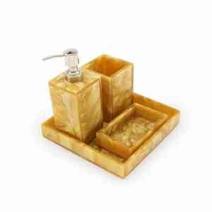 Ensemble de salle de bain en résine moderne et élégant accessoires de vanité de luxe porte-savon porte-brosse à dents plateau de gobelet décor contemporain élégant - Product Image 5