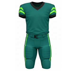 ชุดเสื้อและกางเกงอเมริกันฟุตบอลแบบสั่งทำขายส่งสำหรับผู้ชาย สีเขียวอมฟ้า พร้อมลายแถบสีนีออน - Product Image 1