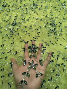 Formal Wedding Collection Black Nigerian <b>Lace</b> <b>Fabric</b> Luxury 100% Polyester Handmade Silver Crystal Floral Stonework Design - Product Image 2