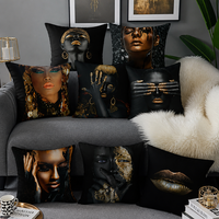 Housse de coussin décorative en mosaïque africaine, en polyester doux, avec portrait de femme noire, pour salon